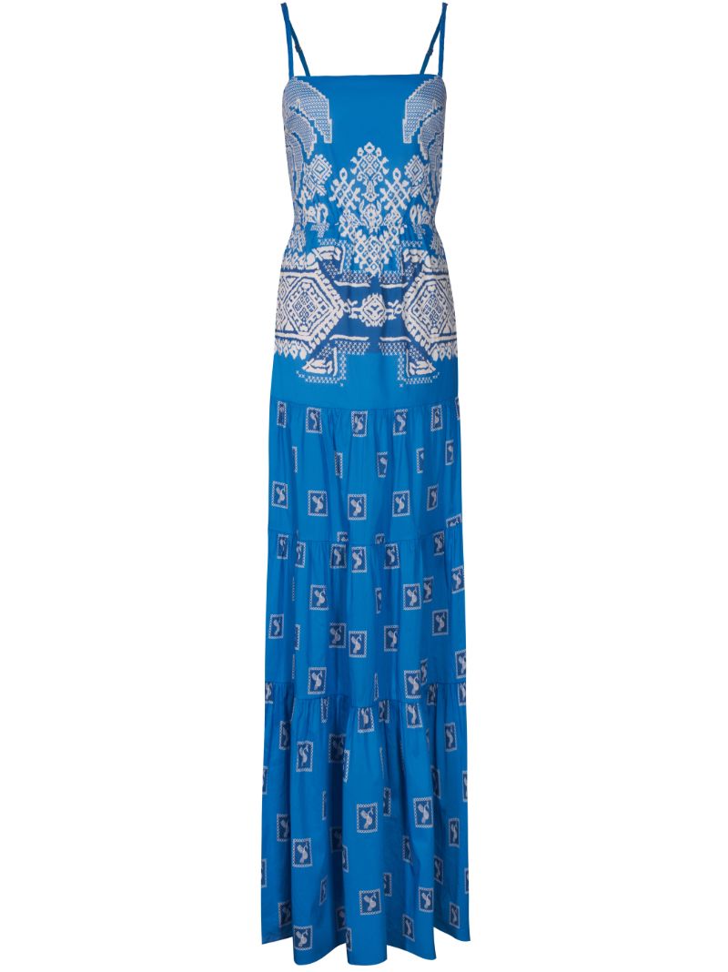Blue Amancay Tokapu Toucans Print Maxi Dress