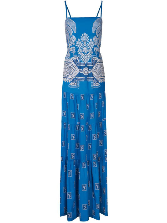 Blue Amancay Tokapu Toucans Print Maxi Dress