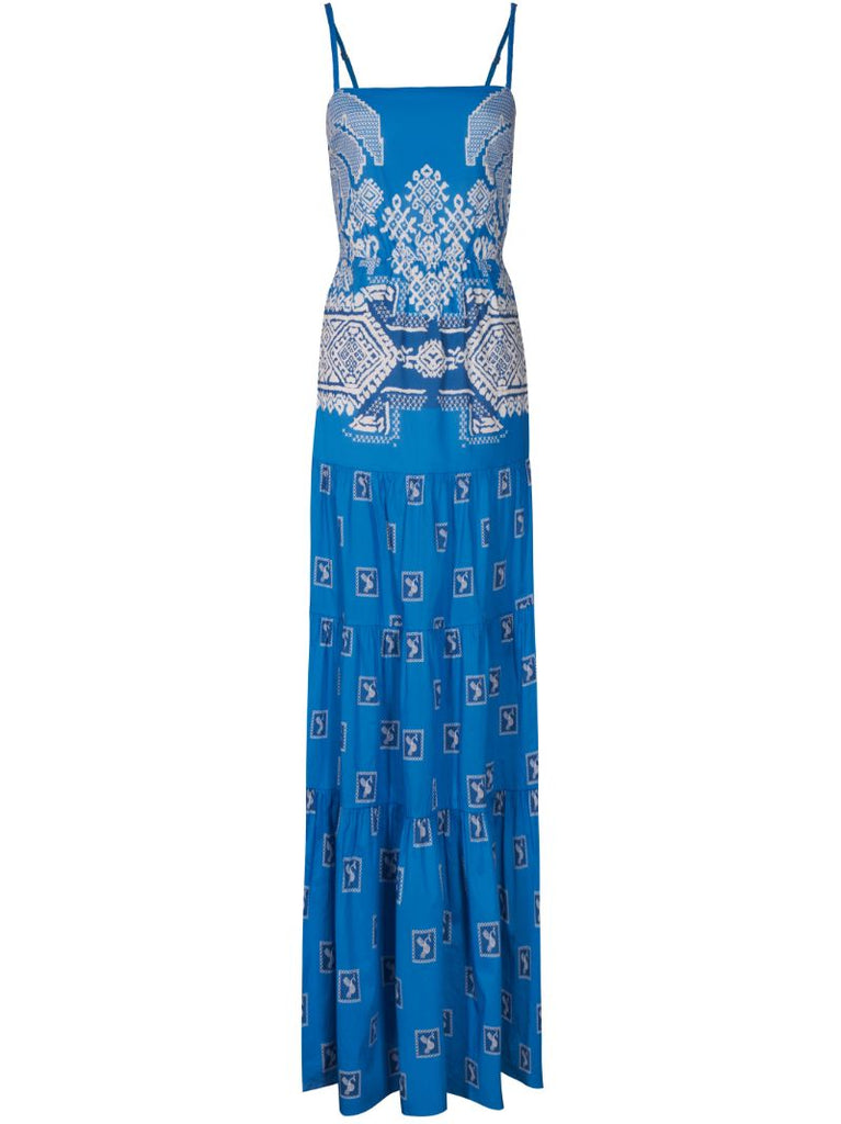 Blue Amancay Tokapu Toucans Print Maxi Dress