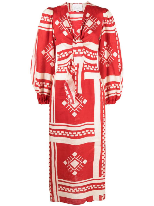 Red Sun Goddess Linen Dress