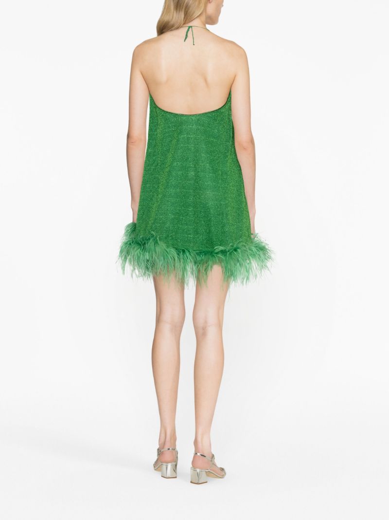 Green LumiÃ_x0083_Â¨re Feather-trim Mini Dress