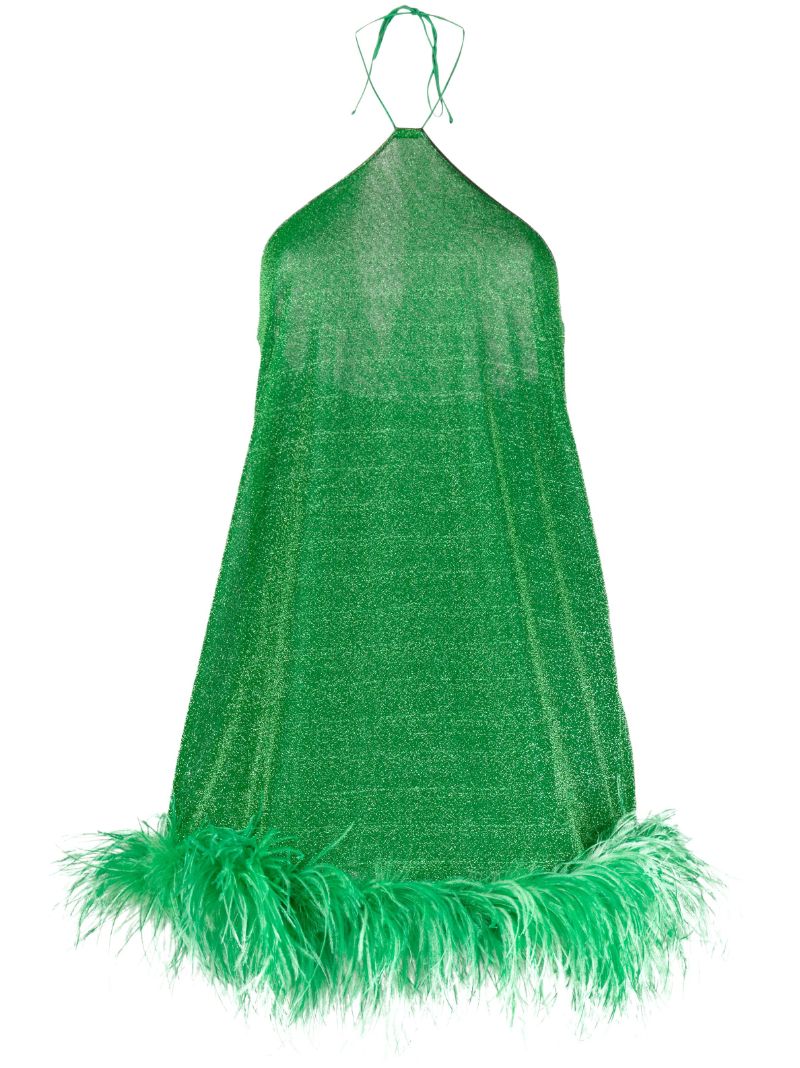 Green LumiÃ_x0083_Â¨re Feather-trim Mini Dress