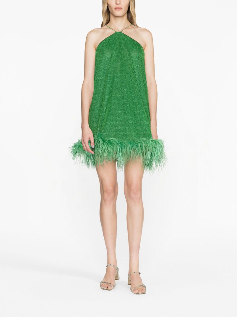 Green LumiÃ_x0083_Â¨re Feather-trim Mini Dress
