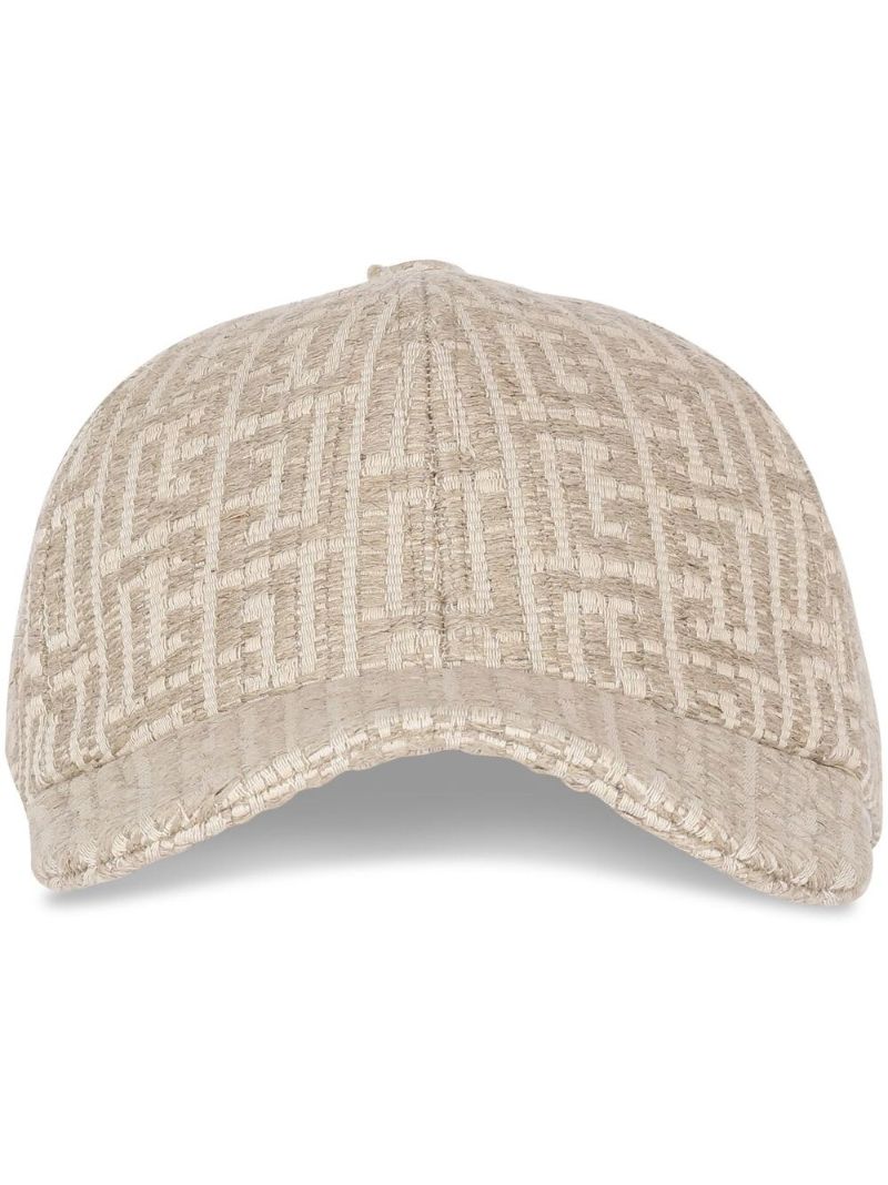 Neutral Monogram Jacquard Raffia Cap
