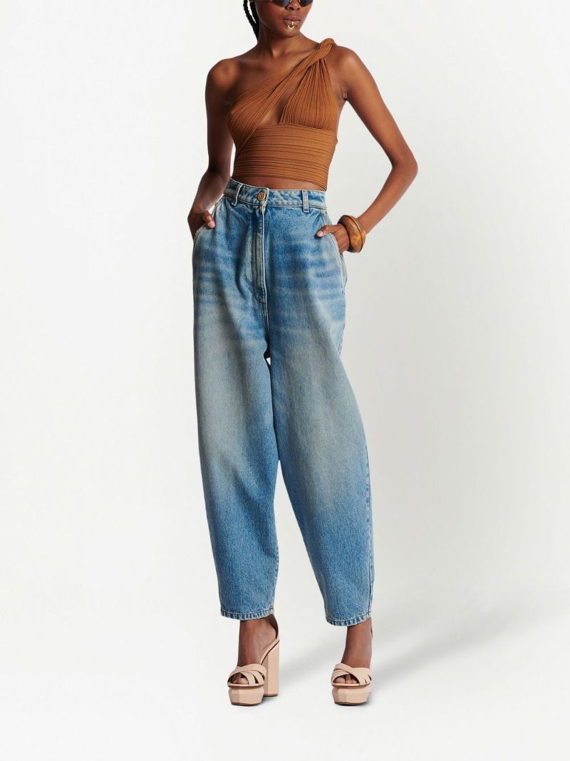 Brown Pleated Jersey Draped Top