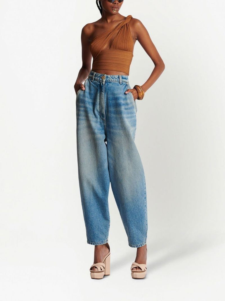 Brown Pleated Jersey Draped Top
