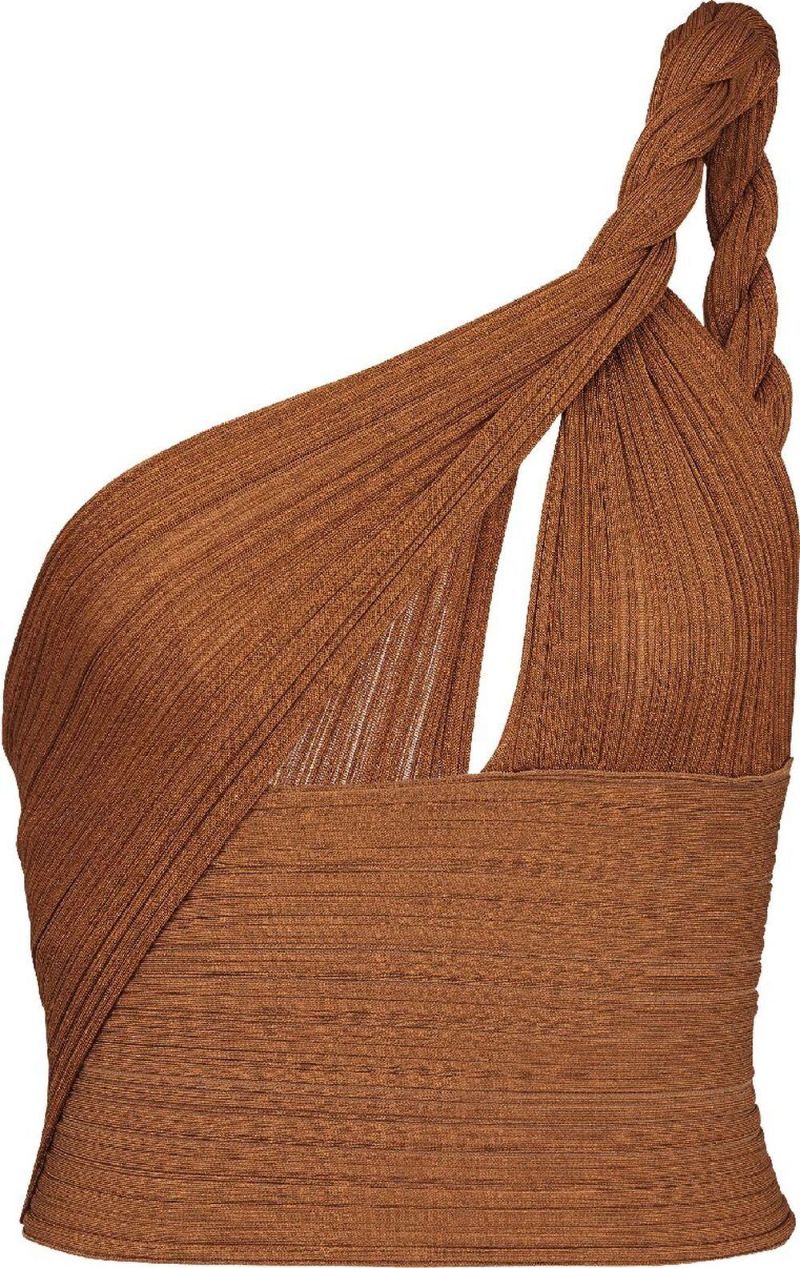 Brown Pleated Jersey Draped Top