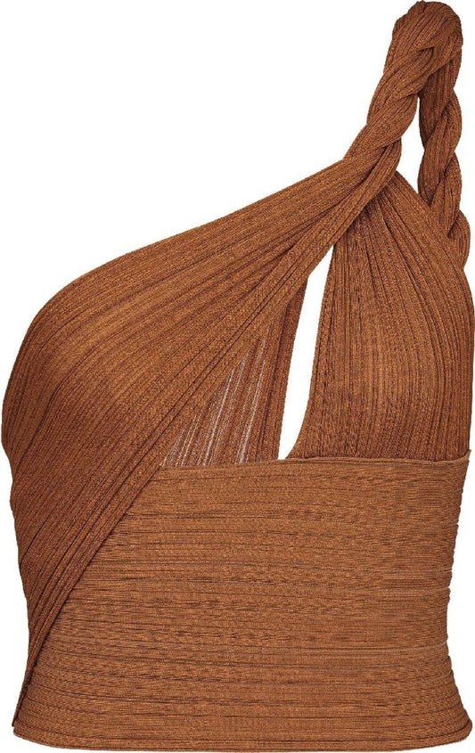 Brown Pleated Jersey Draped Top