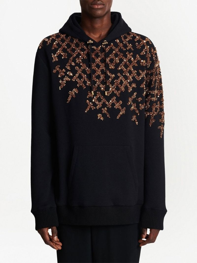 Black Cotton Sequin Embellished Hoodie