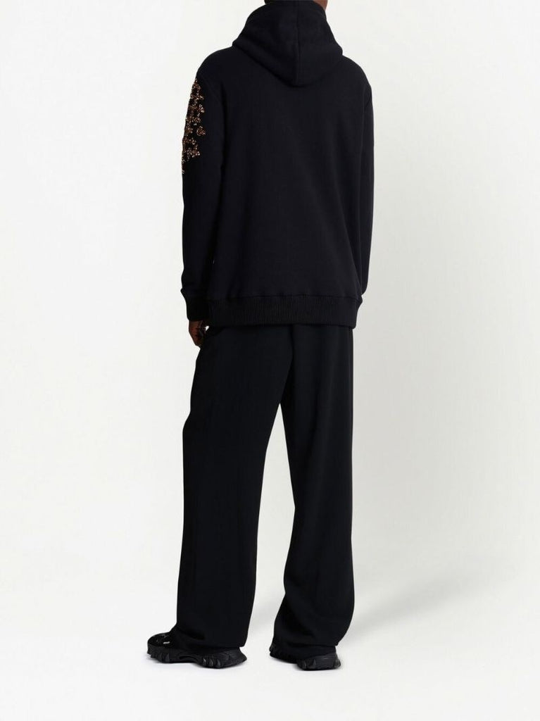 Black Cotton Sequin Embellished Hoodie
