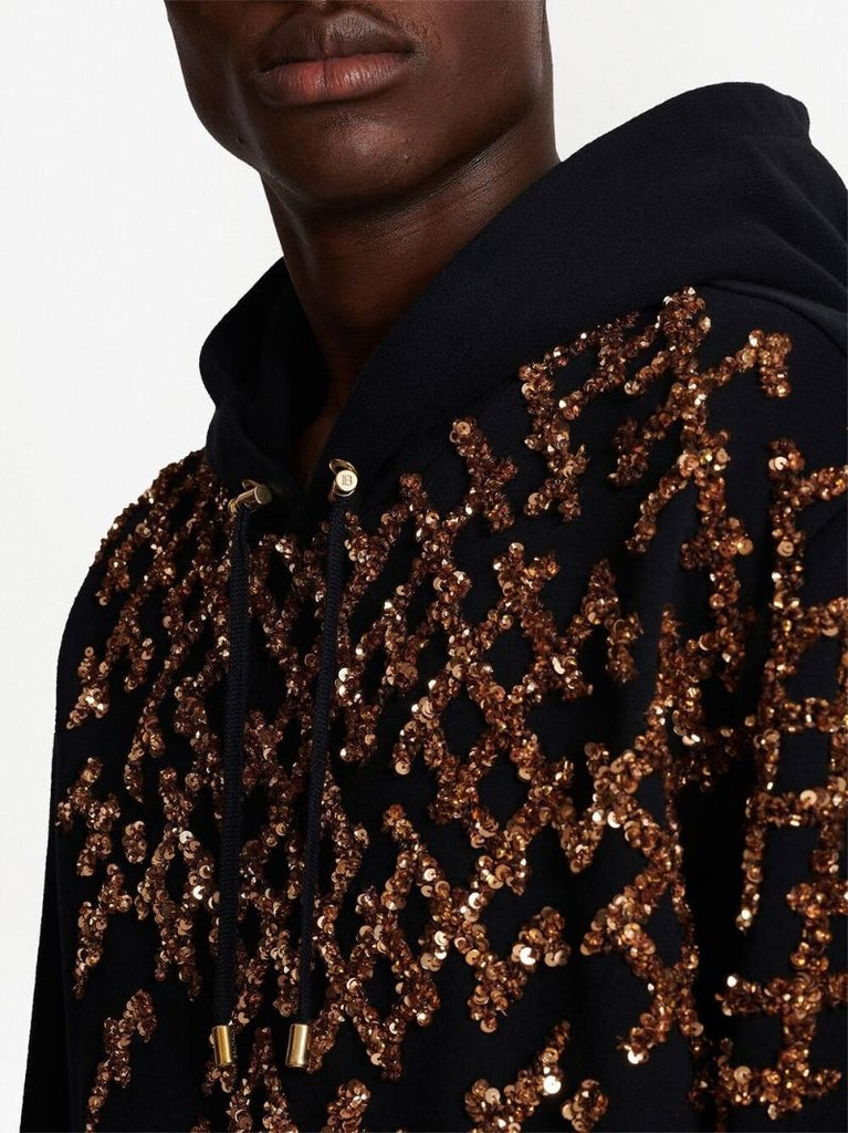 Black Cotton Sequin Embellished Hoodie