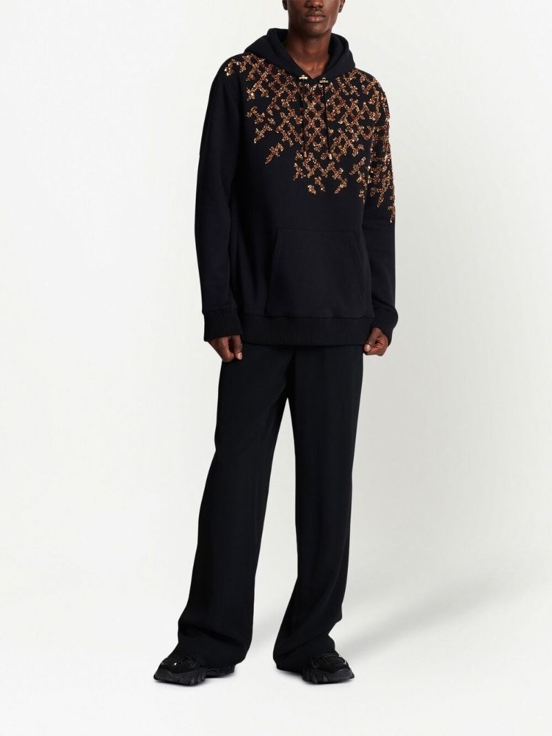 Black Cotton Sequin Embellished Hoodie