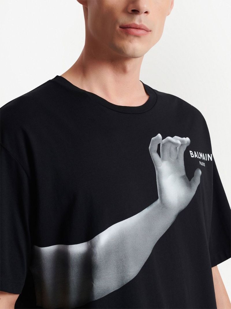 Black Statue Print Cotton T-shirt