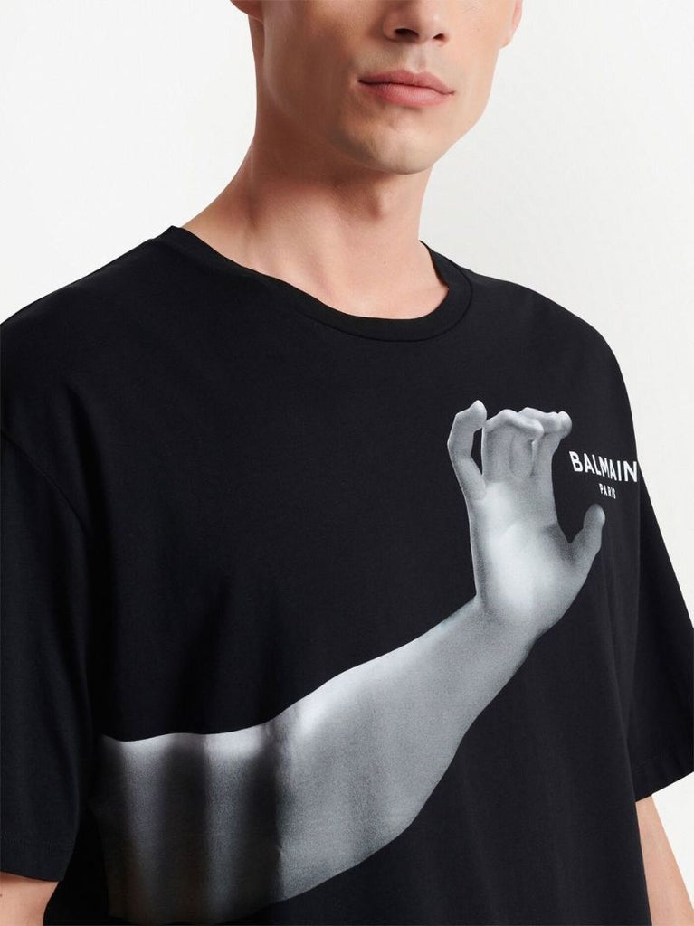 Black Statue Print Cotton T-shirt