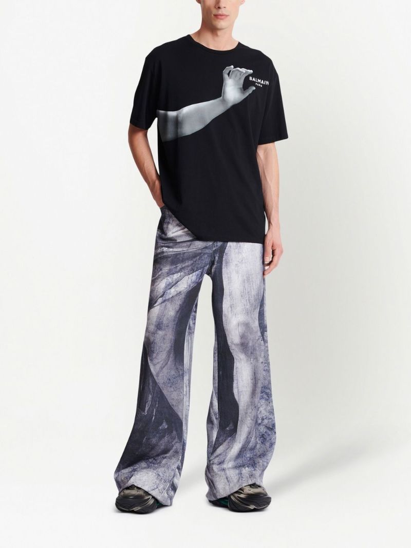 Black Statue Print Cotton T-shirt