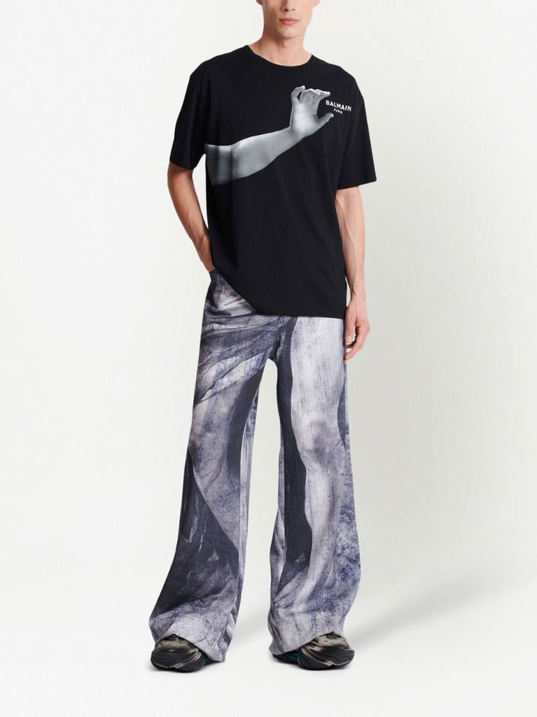 Black Statue Print Cotton T-shirt