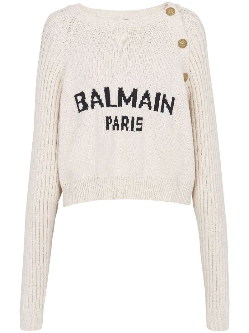 Neutral Logo Print Lion Head Button Sweater