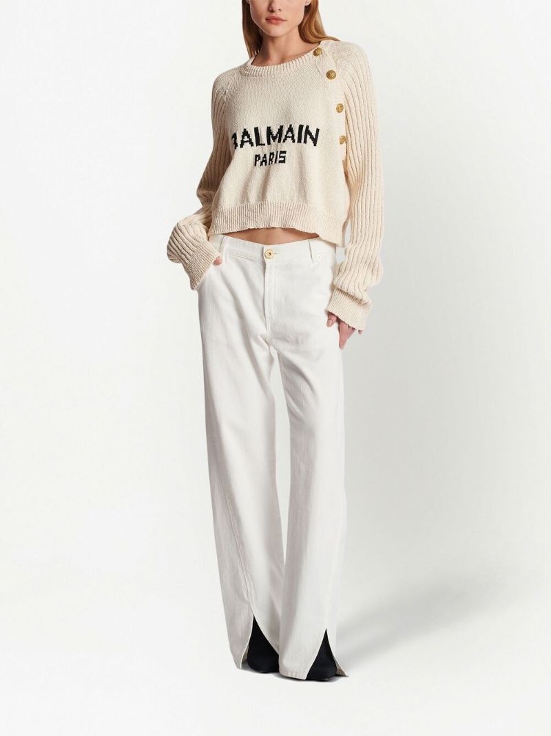 Neutral Logo Print Lion Head Button Sweater