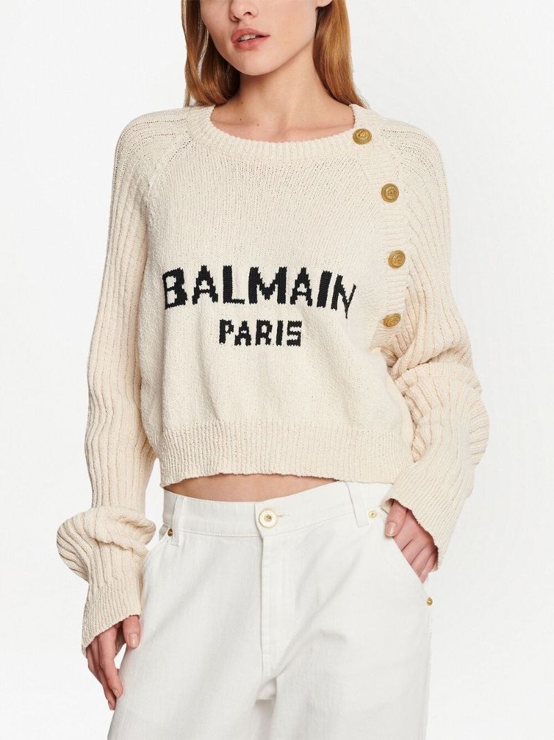 Neutral Logo Print Lion Head Button Sweater