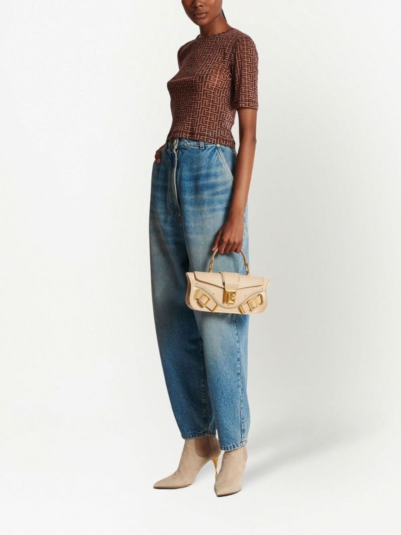 Brown Monogram Print Cropped T-shirt