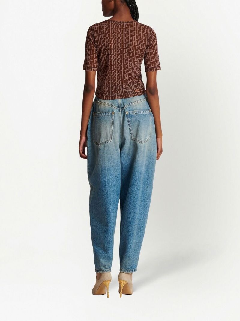 Brown Monogram Print Cropped T-shirt