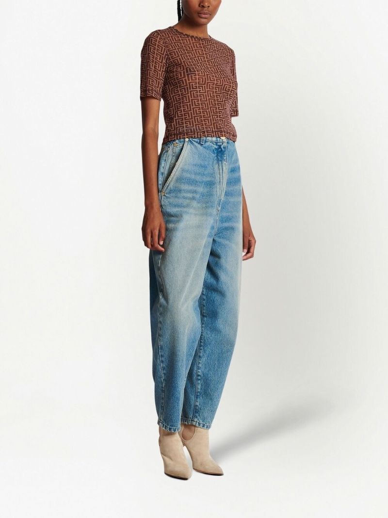 Brown Monogram Print Cropped T-shirt