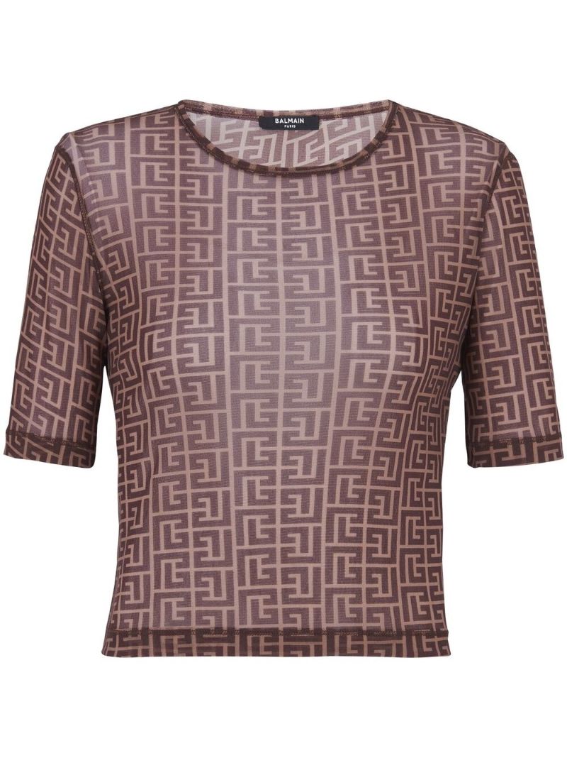 Brown Monogram Print Cropped T-shirt