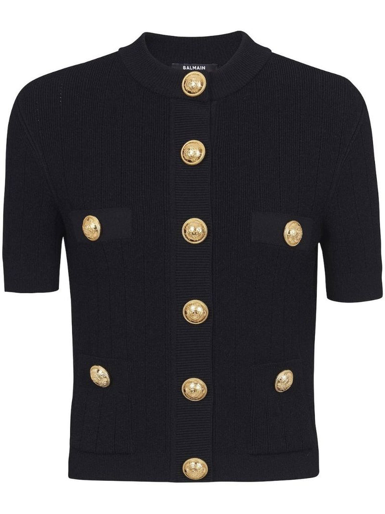 Black Ribbed-knit Cardigan