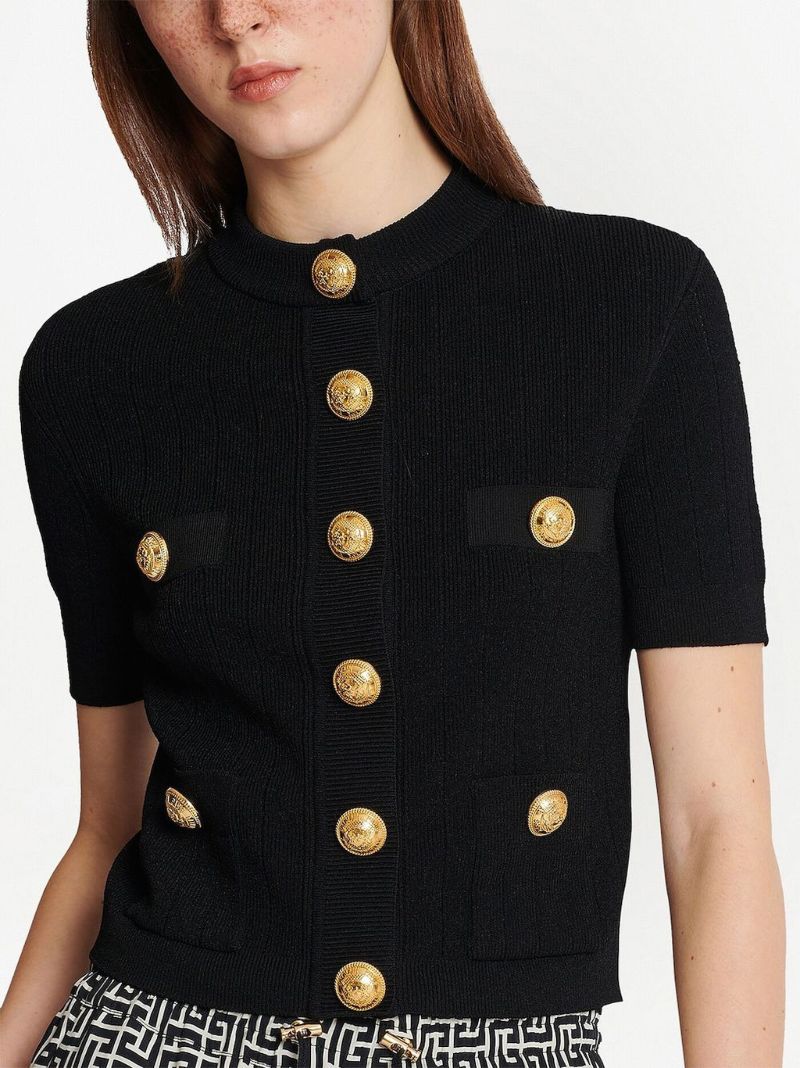 Black Ribbed-knit Cardigan