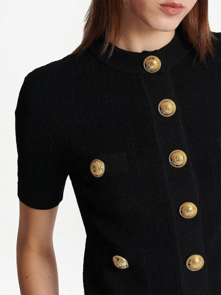 Black Ribbed-knit Cardigan