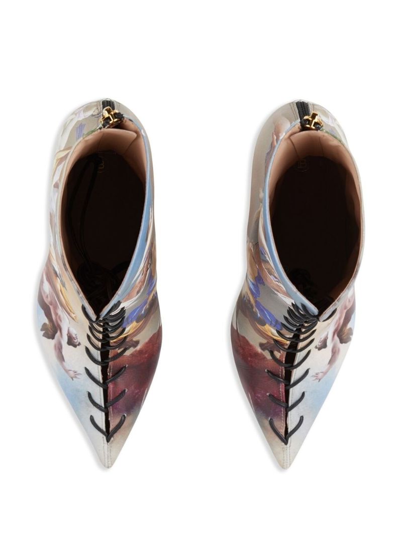 Blue Graphic Print Lace-up Boots