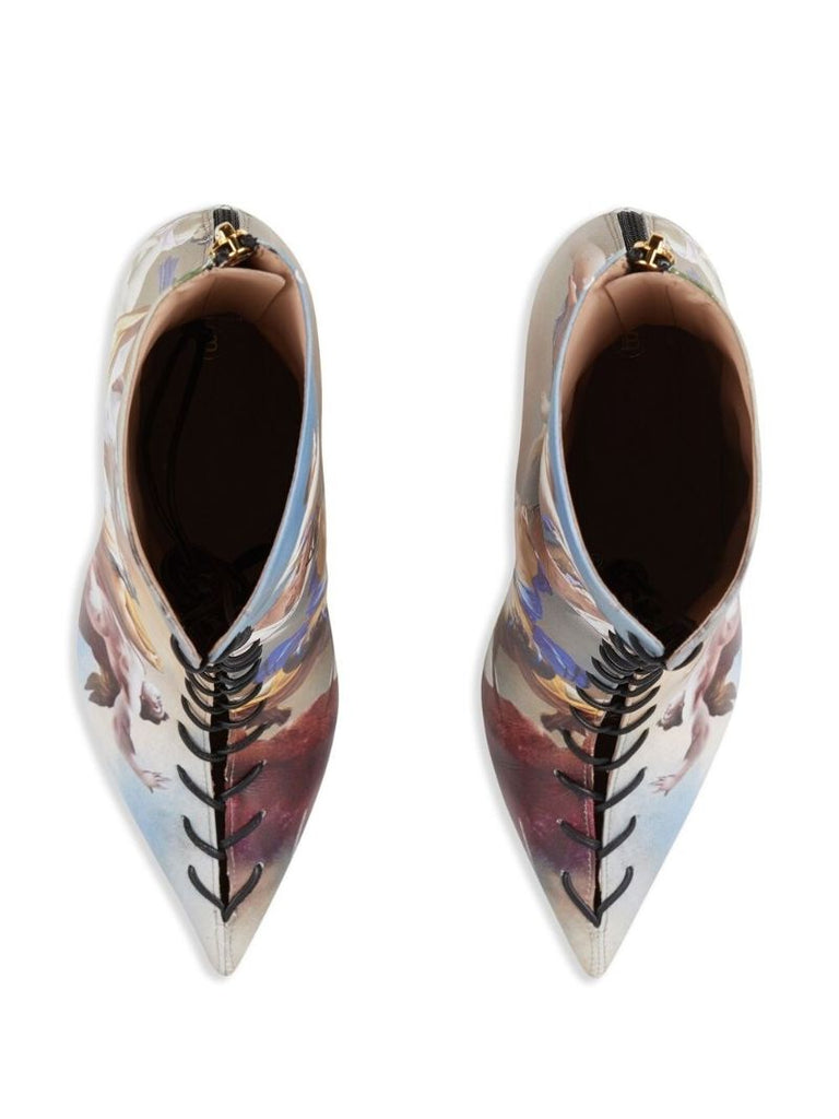 Blue Graphic Print Lace-up Boots