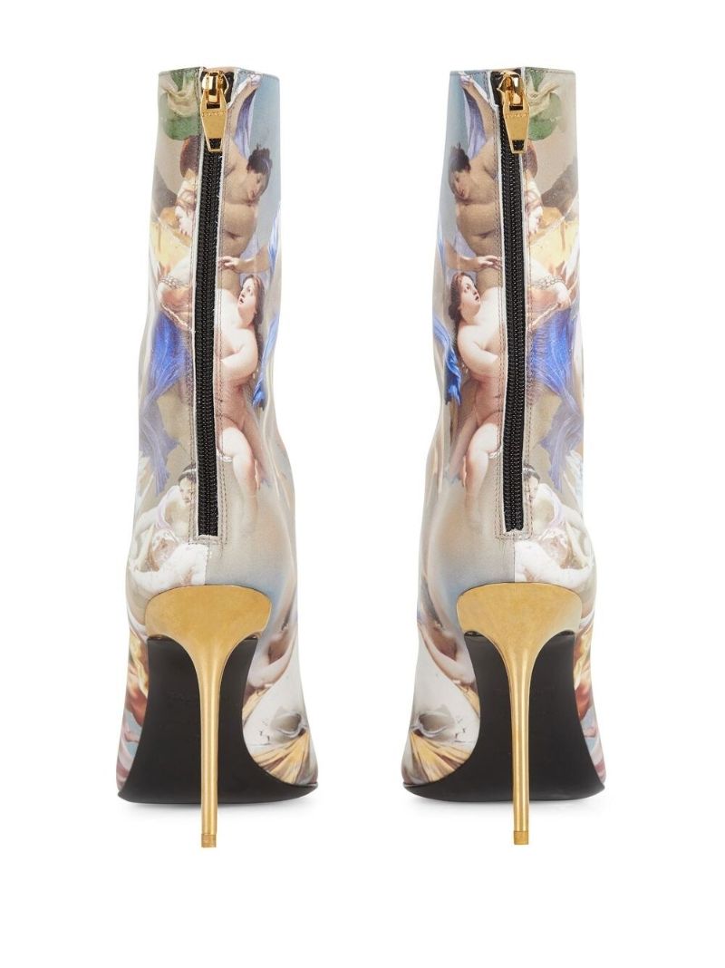 Blue Graphic Print Lace-up Boots