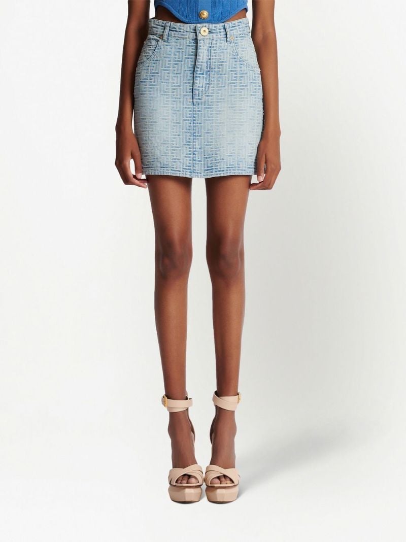 Blue Monogram Print Denim Mini Skirt