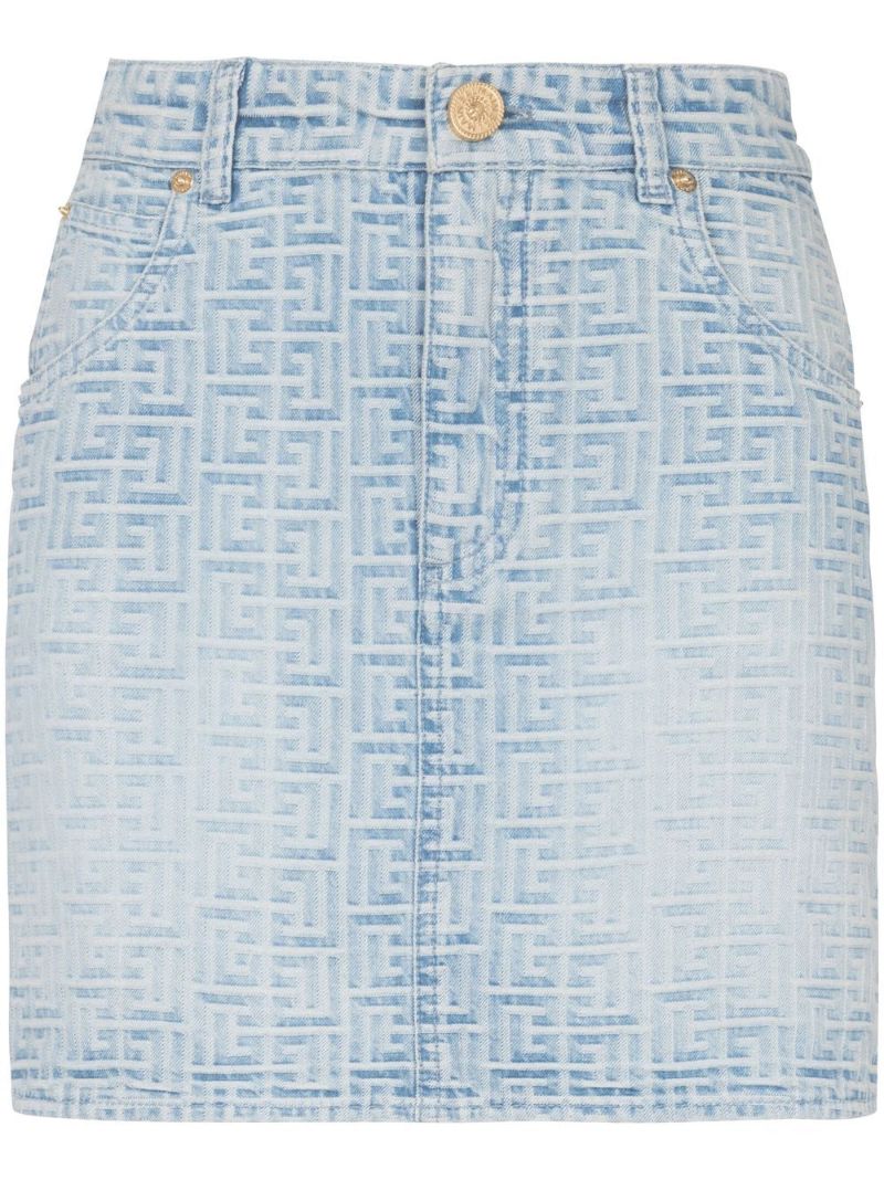 Blue Monogram Print Denim Mini Skirt