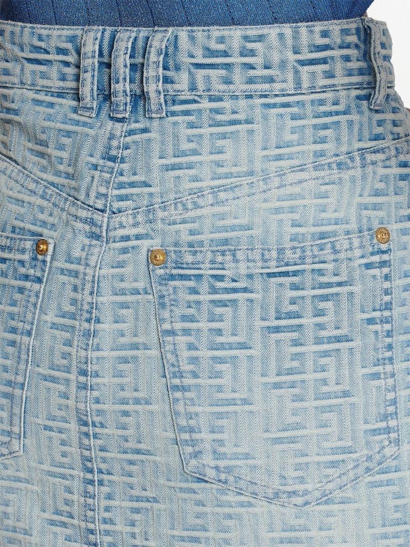 Blue Monogram Print Denim Mini Skirt