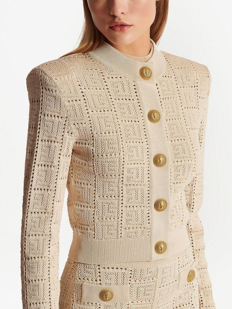 Neutral Monogrammed Knit Cardigan