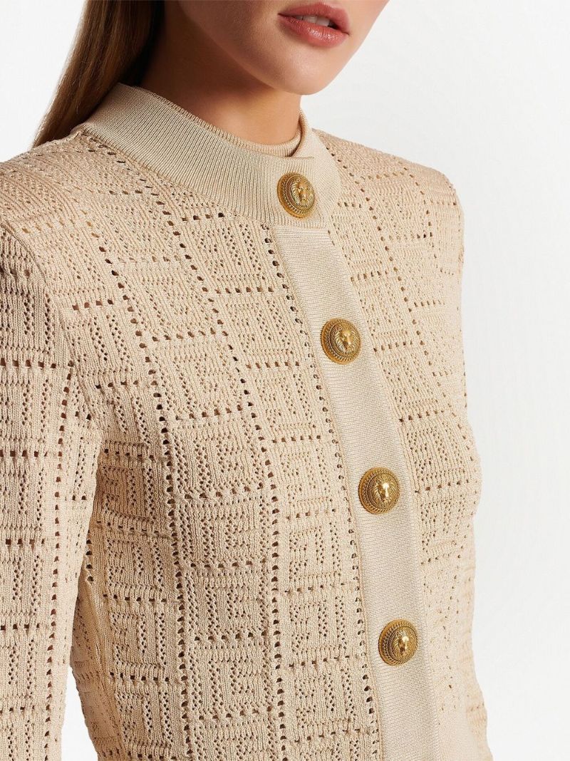 Neutral Monogrammed Knit Cardigan
