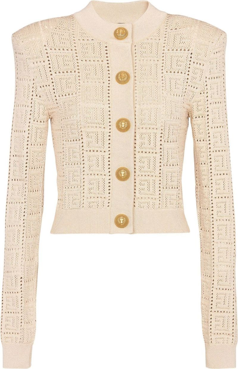 Neutral Monogrammed Knit Cardigan
