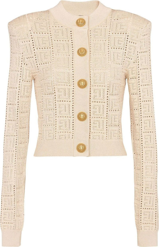 Neutral Monogrammed Knit Cardigan