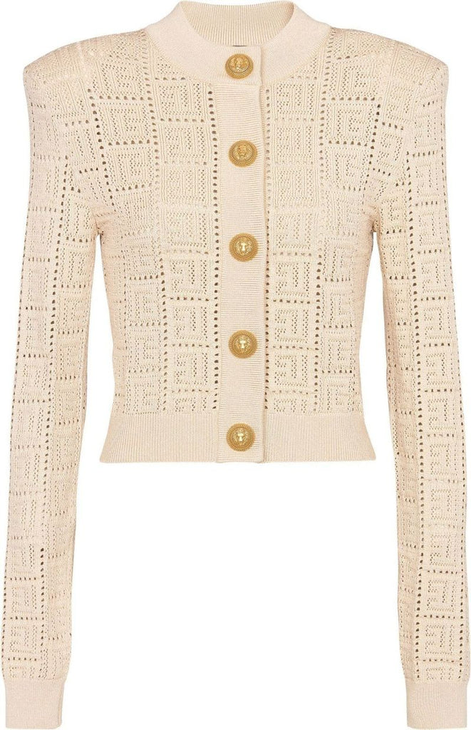 Neutral Monogrammed Knit Cardigan