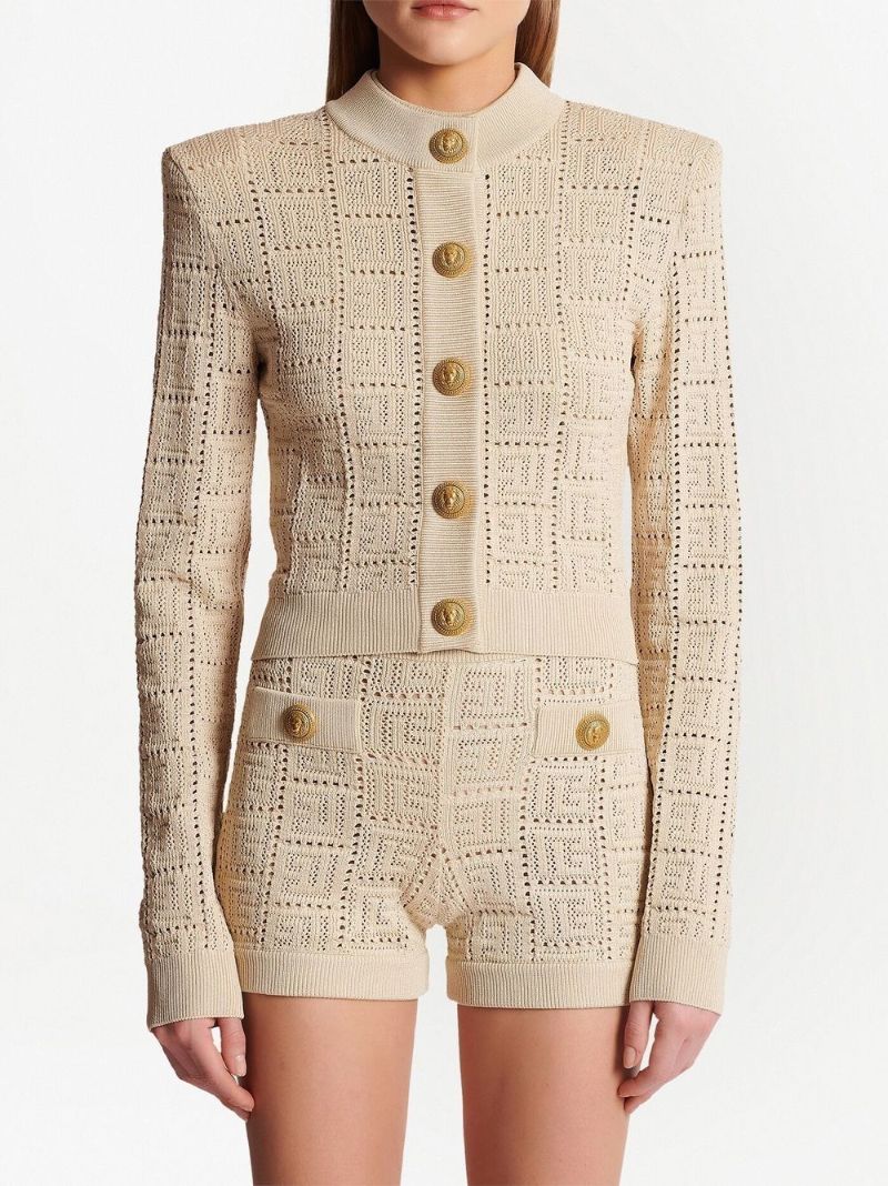 Neutral Monogrammed Knit Cardigan