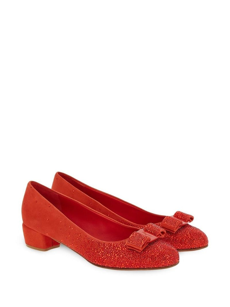 Red Vara Bow 30 Crystal Suede Pumps