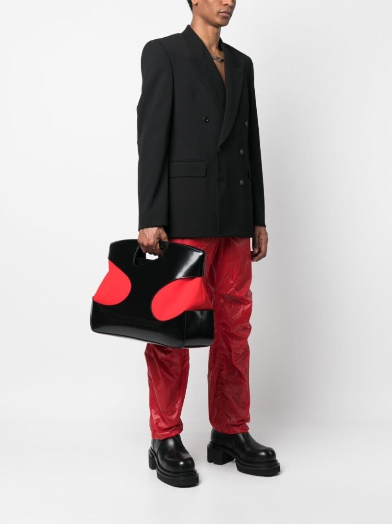 Black Cut-out Leather Top Handle Bag
