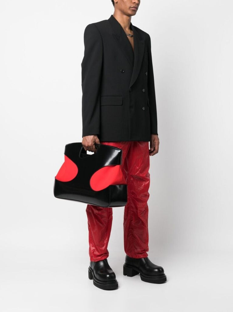 Black Cut-out Leather Top Handle Bag