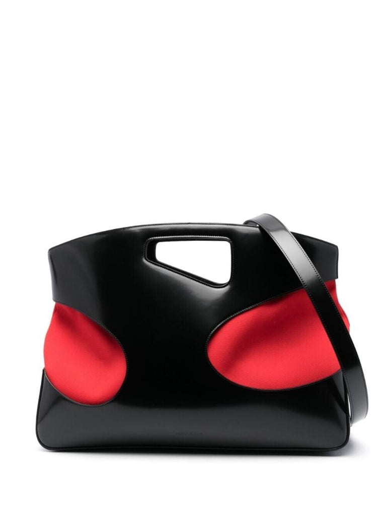 Black Cut-out Leather Top Handle Bag