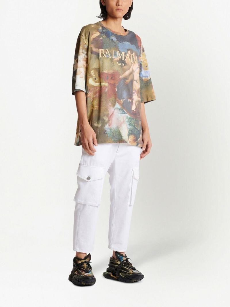 Neutral Cotton Painterly Print T-shirt