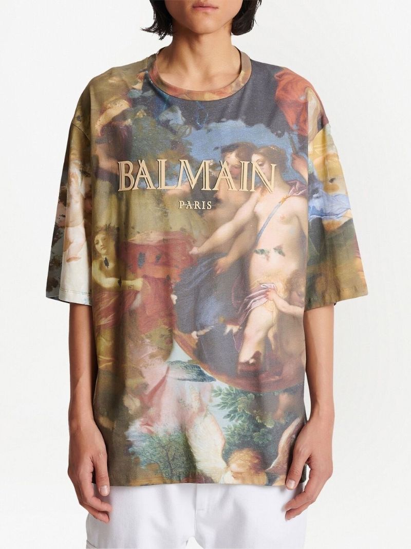 Neutral Cotton Painterly Print T-shirt