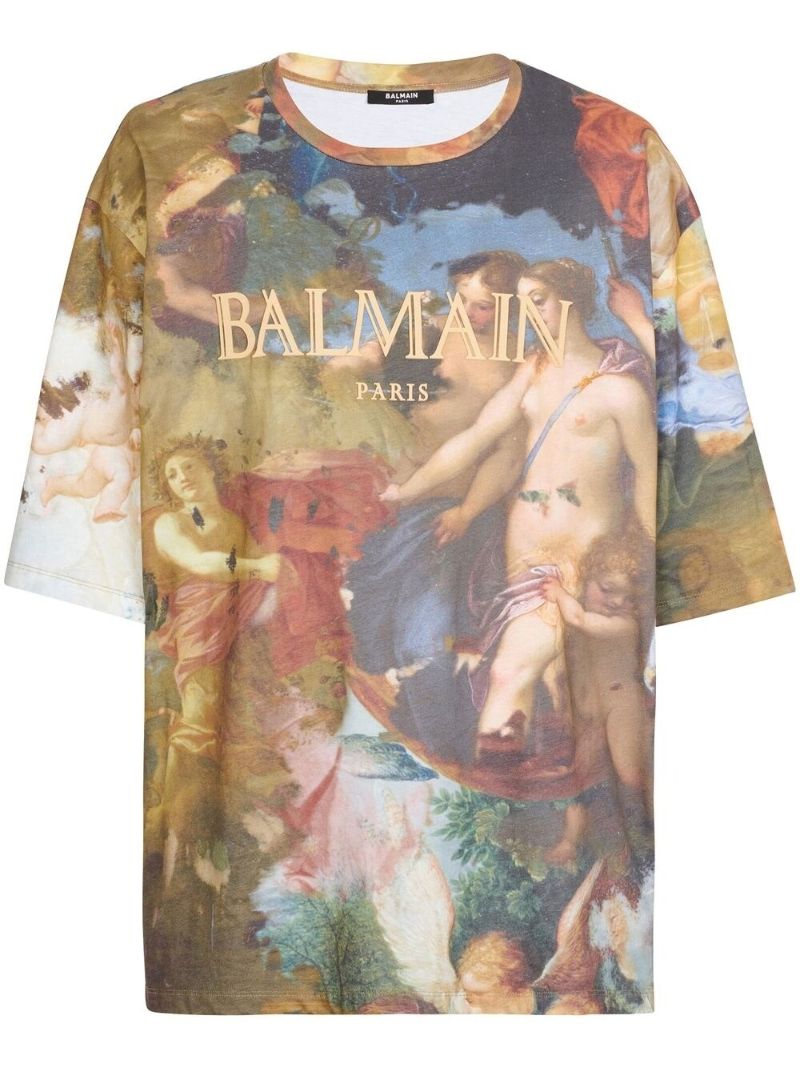 Neutral Cotton Painterly Print T-shirt