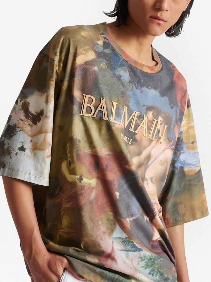 Neutral Cotton Painterly Print T-shirt
